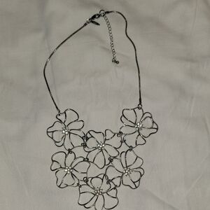 New York & Company Silver Floral Statement Necklace